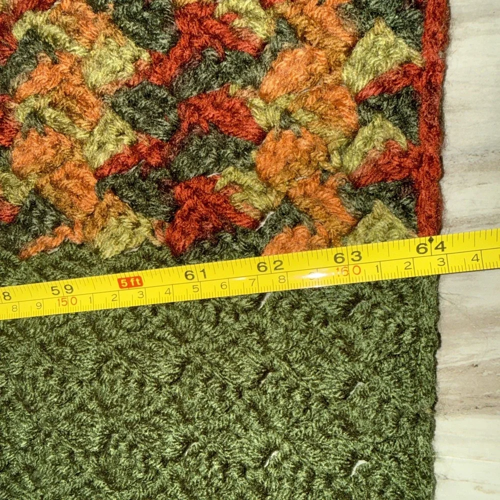 Crochet Knit Afghan Blanket Fall Autumn Colors Throw Cottagecore Boho 68X64